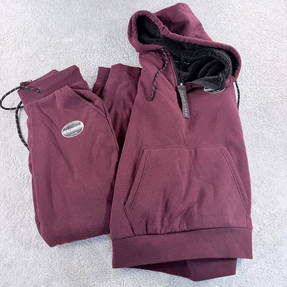 Edgar + Ash Sweatsuit Set Mens XS Burgundy Sherpa Lined Hoodie Joggers